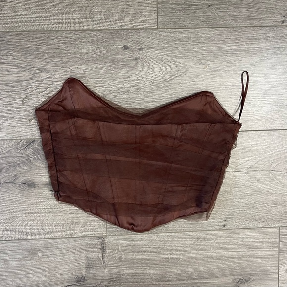Zara Corset Style Tulle Top Brown Size Small - Picture 3 of 5